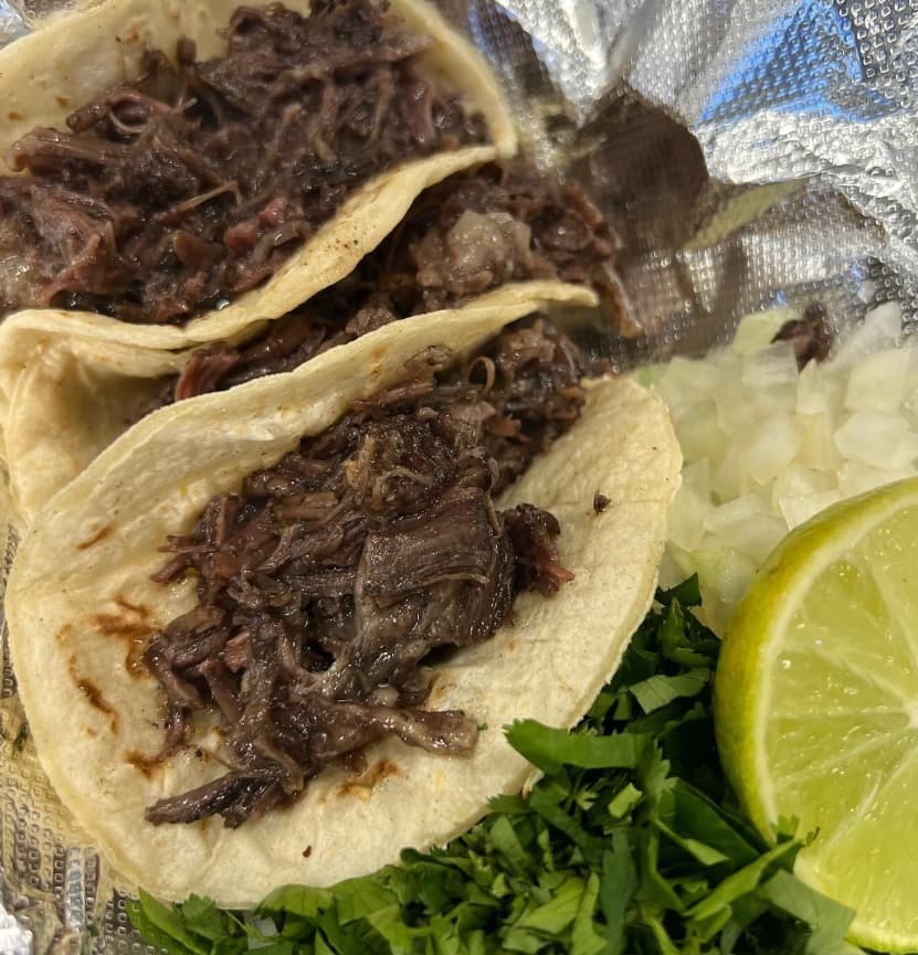 Authentic street tacos with barbacoa and handmade tortillas